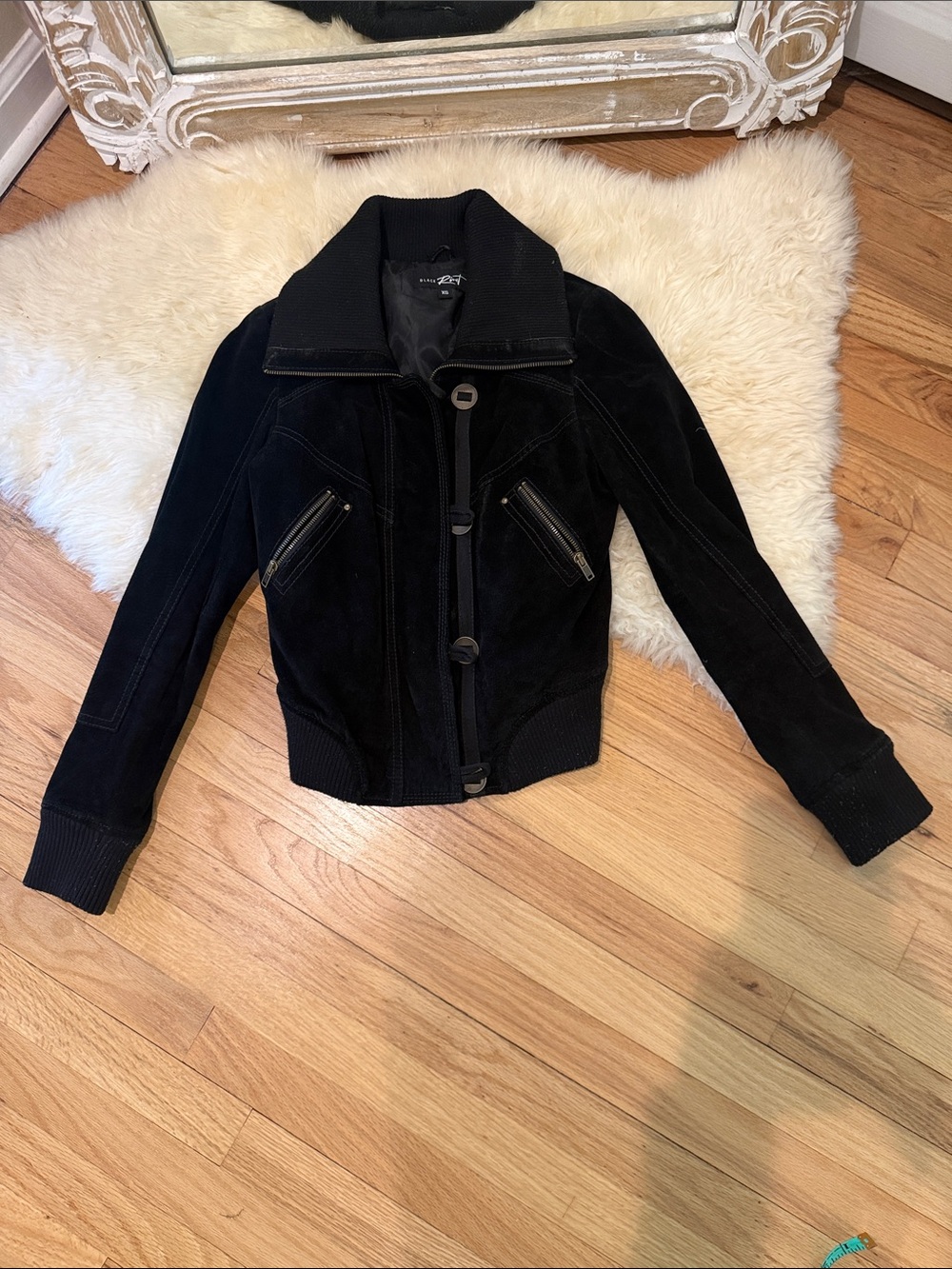 Black Rivet Women's Black Suede Bomber Jacket